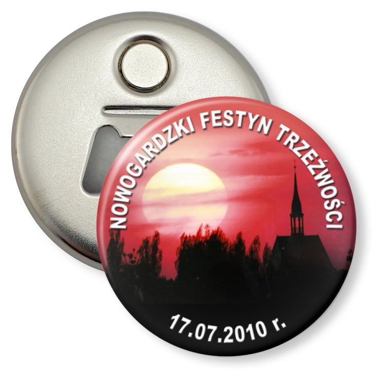 przypinka otwieracz-magnes Nowogardzki Festyn Trzeźwości