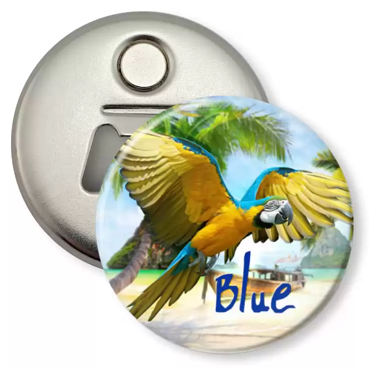 przypinka otwieracz-magnes Papugarnia Carmen - Blue