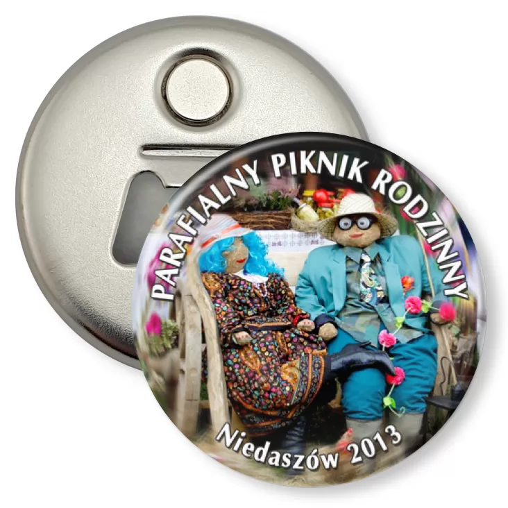 przypinka otwieracz-magnes Parafialny Piknik Rodzinny - Niedaszów 2013