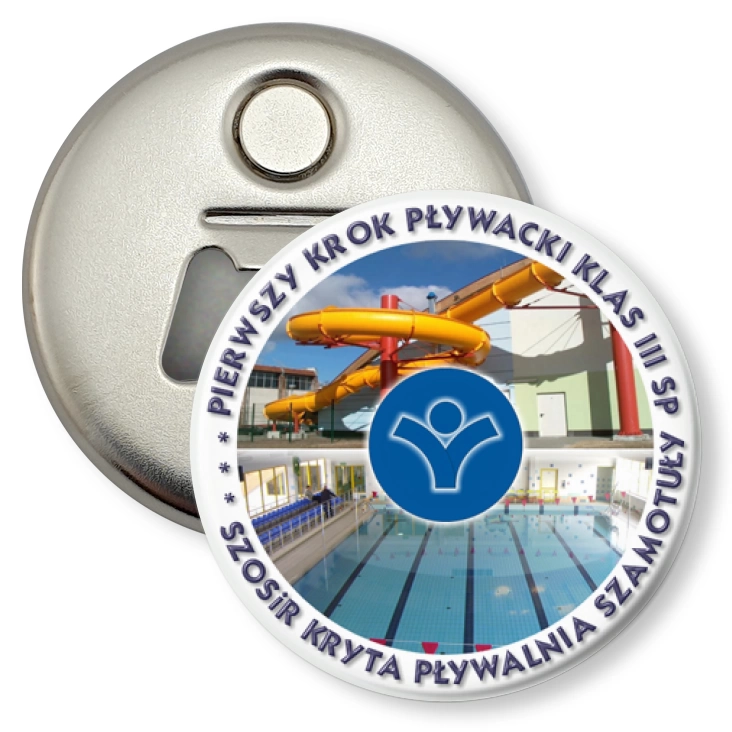 przypinka otwieracz-magnes Pierwszy Krok Pływacki Klas III SP w Szamotułach
