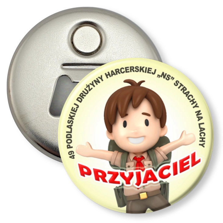 przypinka otwieracz-magnes Przyjaciel 49 Podlaskiej Drużyny Harcerskiej NS Strachy na Lachy