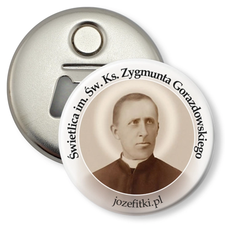 przypinka otwieracz-magnes Świetlica im. Św. Ks. Zygmunta Gorazdowskiego