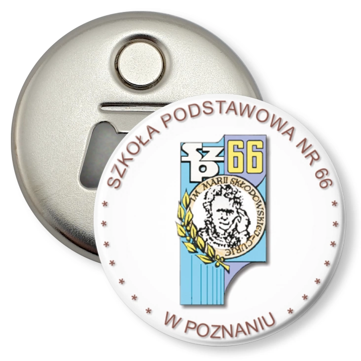 przypinka otwieracz-magnes Szkoła podstawowa nr 66 w Poznaniu