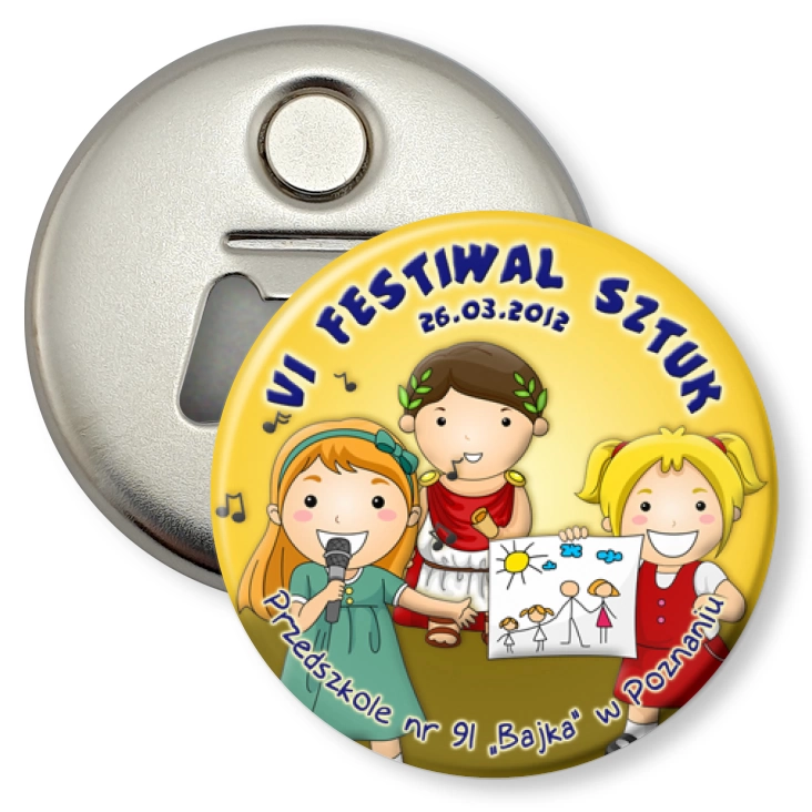 przypinka otwieracz-magnes VI Festiwal Sztuk