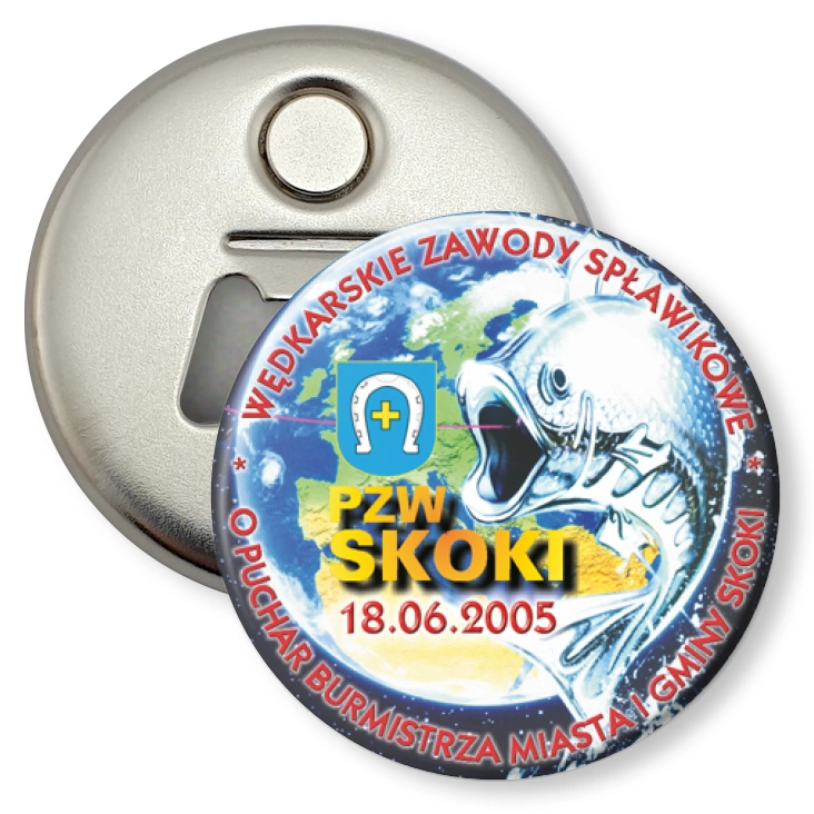 przypinka otwieracz-magnes Wędkarskie Zawody Spławikowe 2005