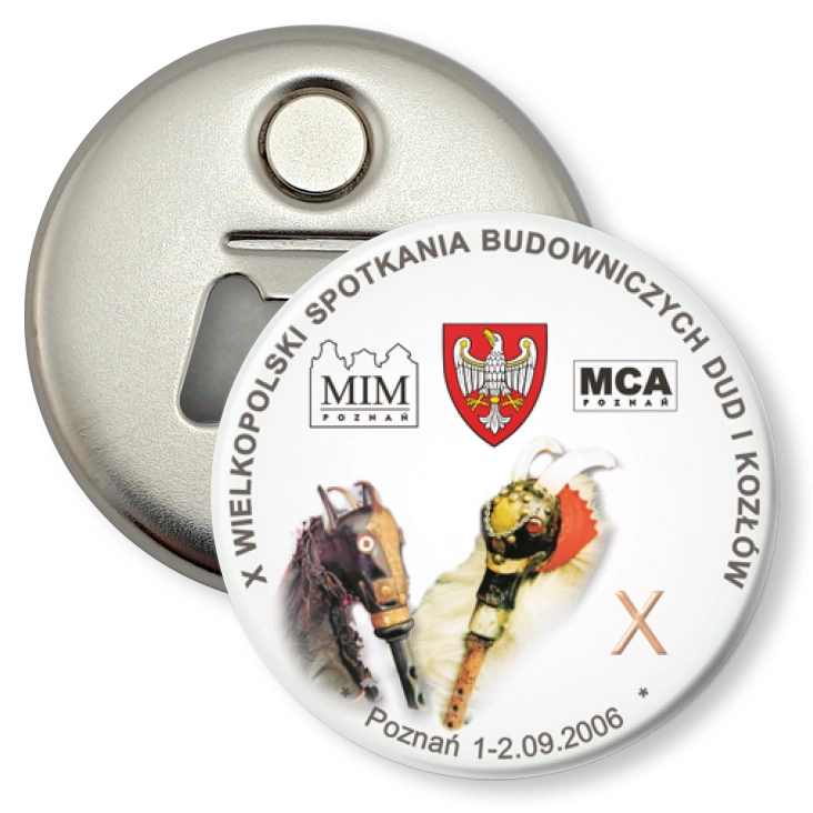przypinka otwieracz-magnes X Wielkopolskie Spotkania Budowniczych Dud i Kozłów