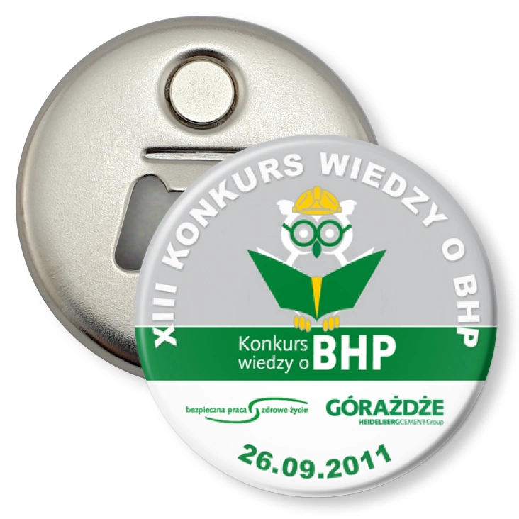 przypinka otwieracz-magnes XIII Konkurs Wiedzy o BHP