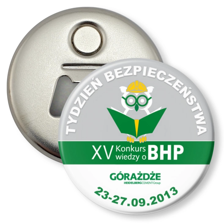 przypinka otwieracz-magnes XV Konkurs Wiedzy o BHP