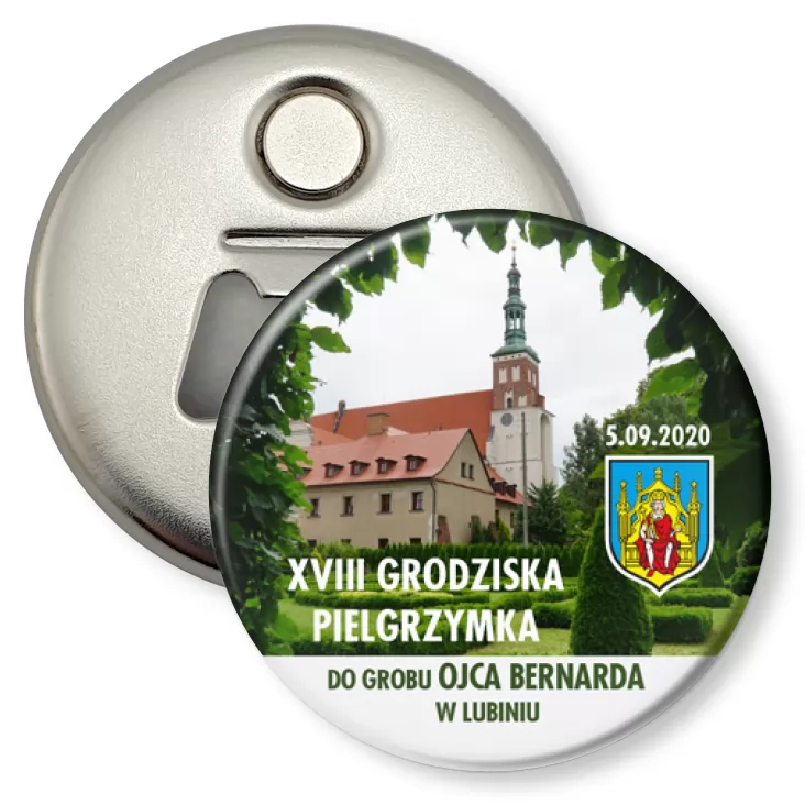 przypinka otwieracz-magnes XVIII Pielgrzymka do Grobu Ojca Bernarda