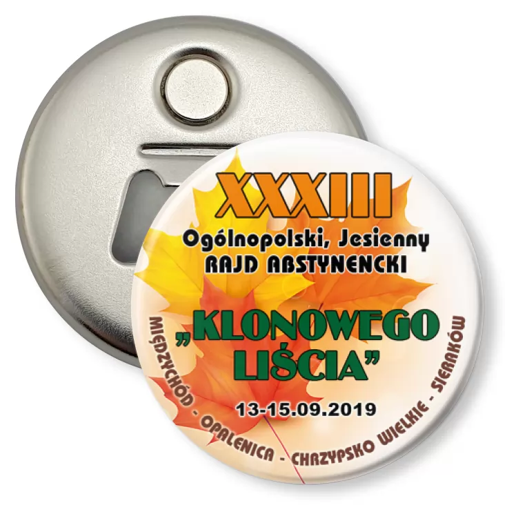 przypinka otwieracz-magnes XXXIII Ogólnopolski Rajd Abstynencki Klonowego Liścia