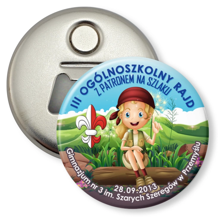 przypinka otwieracz-magnes Z patronem na szlaku 2013