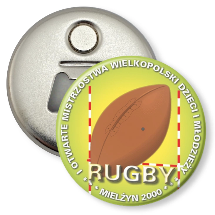 przypinka otwieracz-magnes RUGBY - I Otwarte Mistrzostwa Wielkopolski Dzieci i Młodzieży