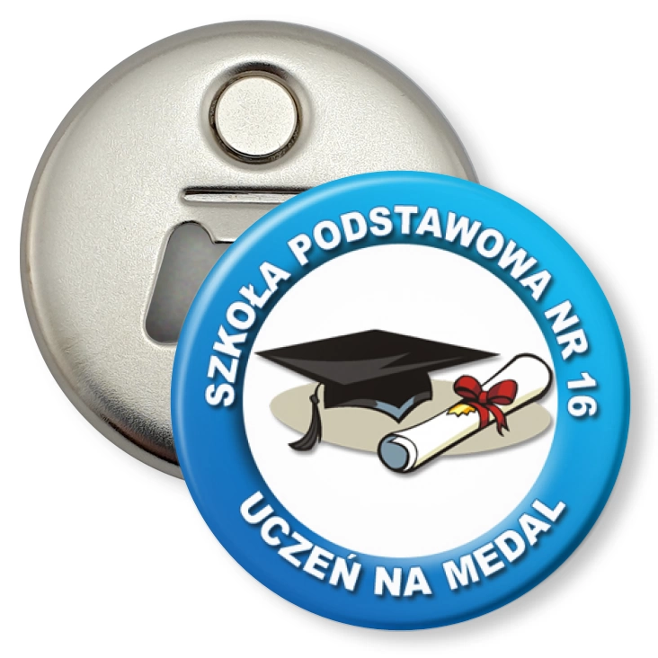 przypinka otwieracz-magnes SP nr 16 - uczeń na medal