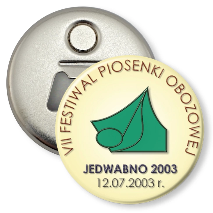 przypinka otwieracz-magnes VII Festiwal Piosenki Obozowej