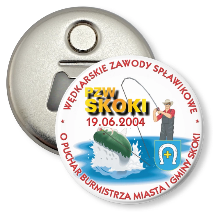 przypinka otwieracz-magnes Wędkarskie Zawody Spławikowe 2004