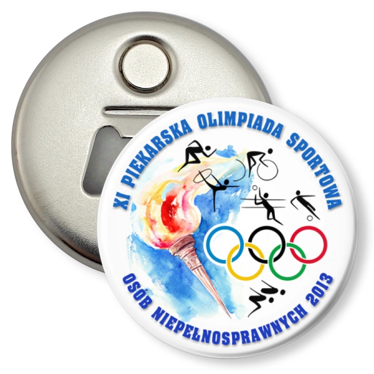 przypinka otwieracz-magnes XI Piekarska Olimpiada Osób Niepełnosprawnych 2013