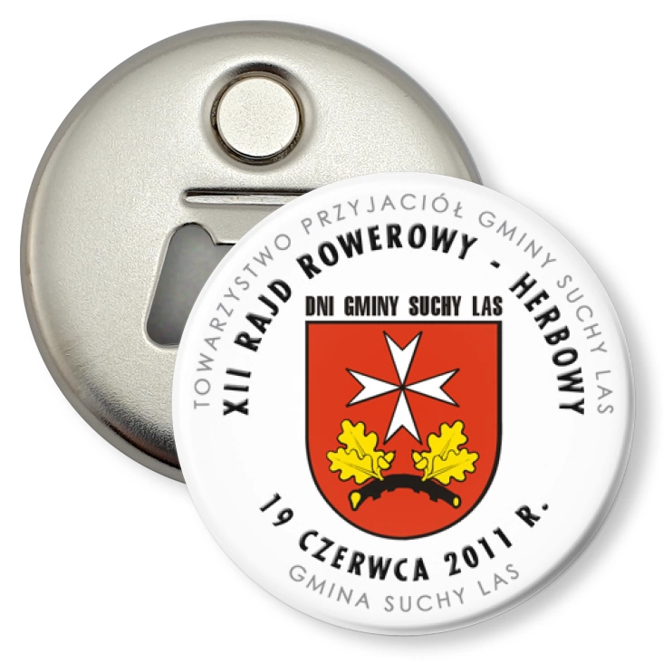 przypinka otwieracz-magnes XII Rajd Rowerowy Herbowy - Suchy Las 2011