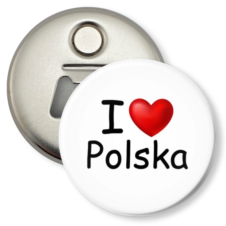 przypinka otwieracz-magnes I love Polska serduszko