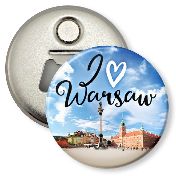 przypinka otwieracz-magnes I love Warsaw