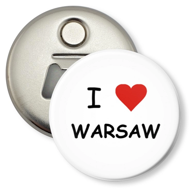 przypinka otwieracz-magnes I love Warszawa