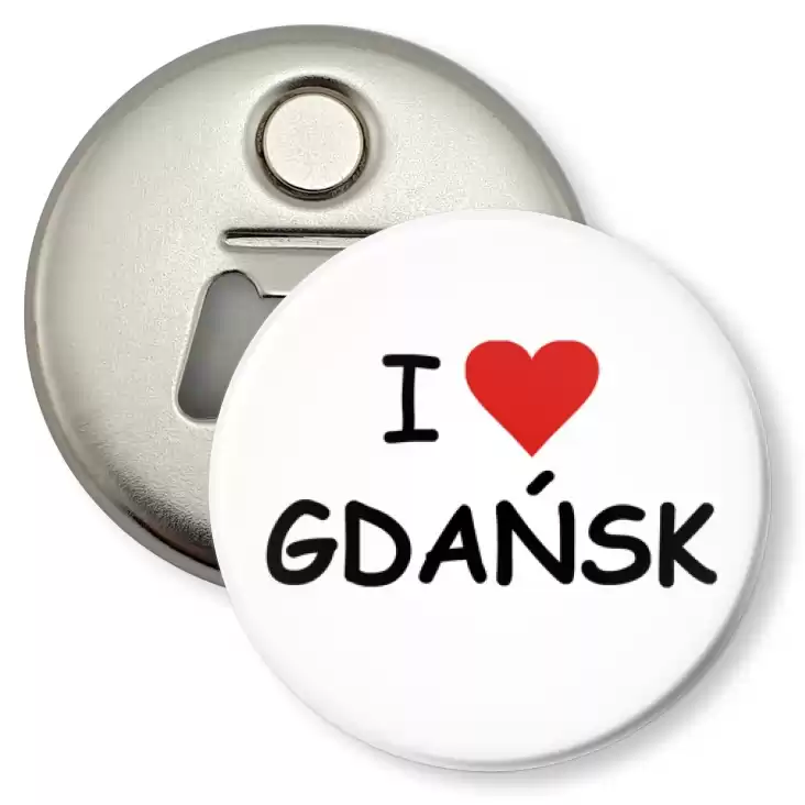 przypinka otwieracz-magnes I love Gdańsk