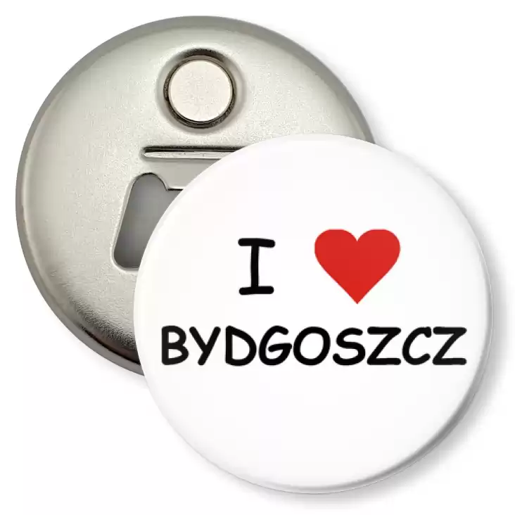 przypinka otwieracz-magnes I love Bydgoszcz