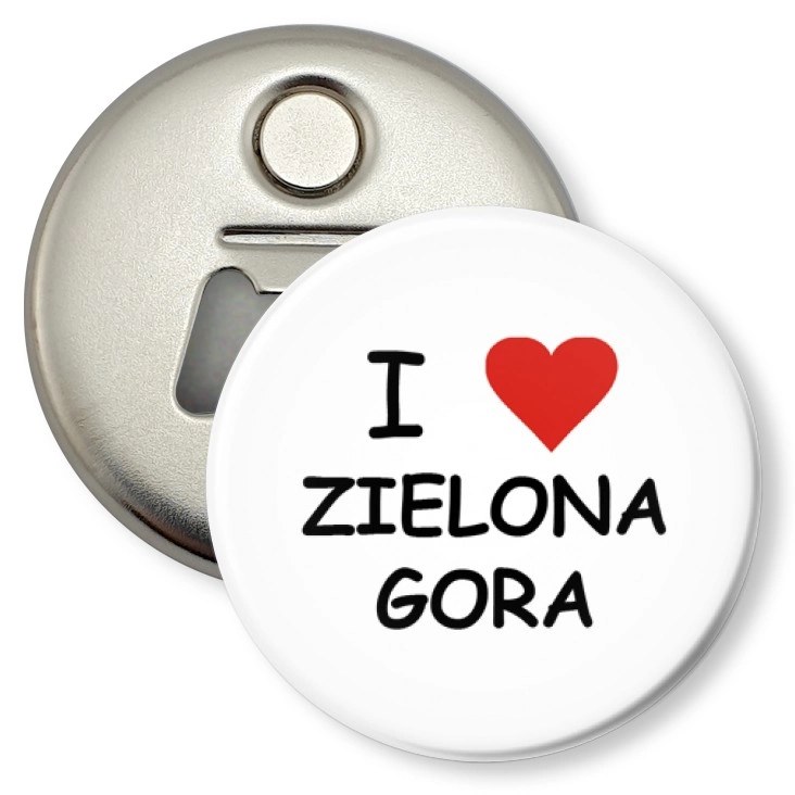 przypinka otwieracz-magnes I love Zielona Góra