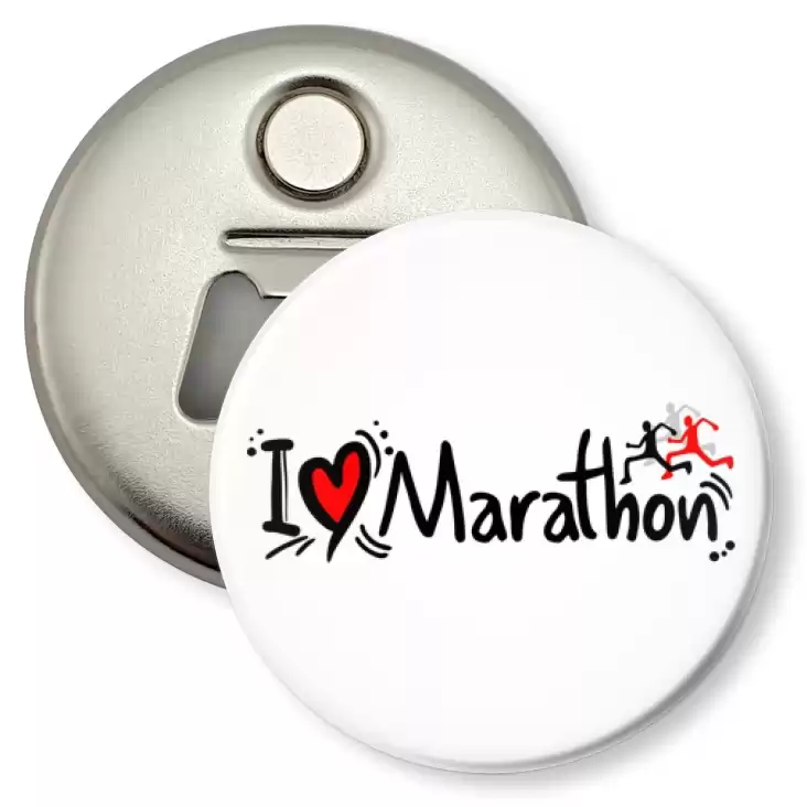 przypinka otwieracz-magnes I love marathon