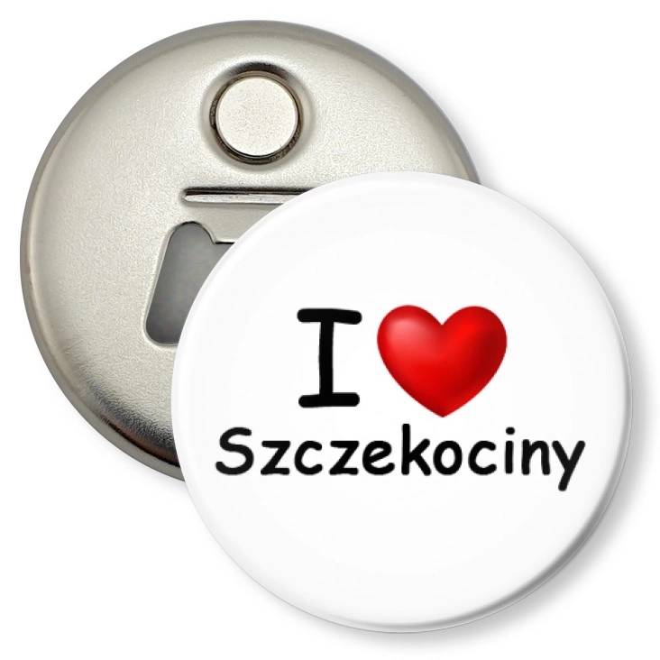 przypinka otwieracz-magnes I love Szczekociny