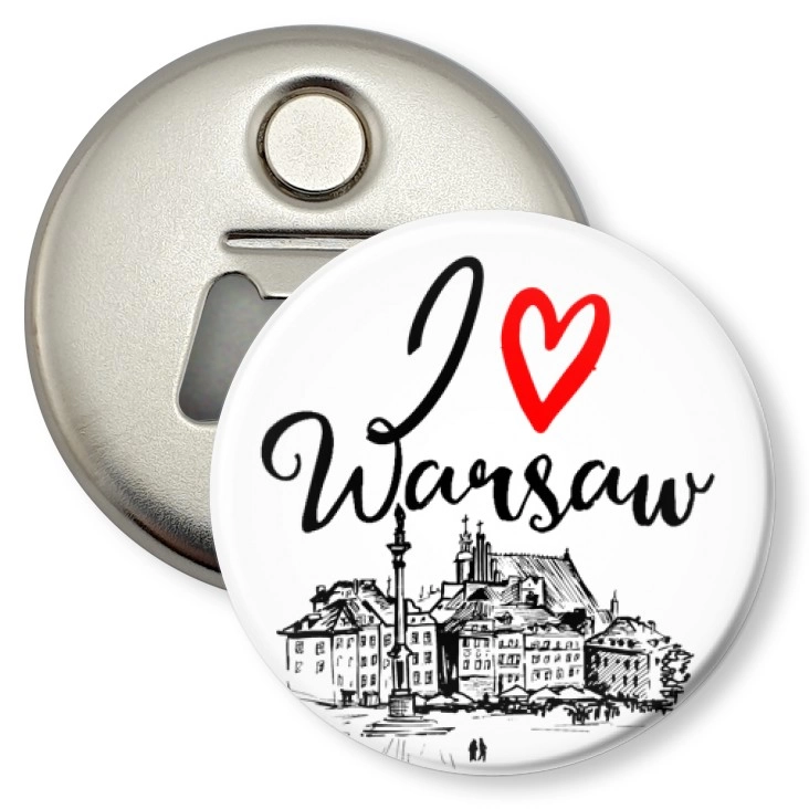 przypinka otwieracz-magnes I love Warsaw