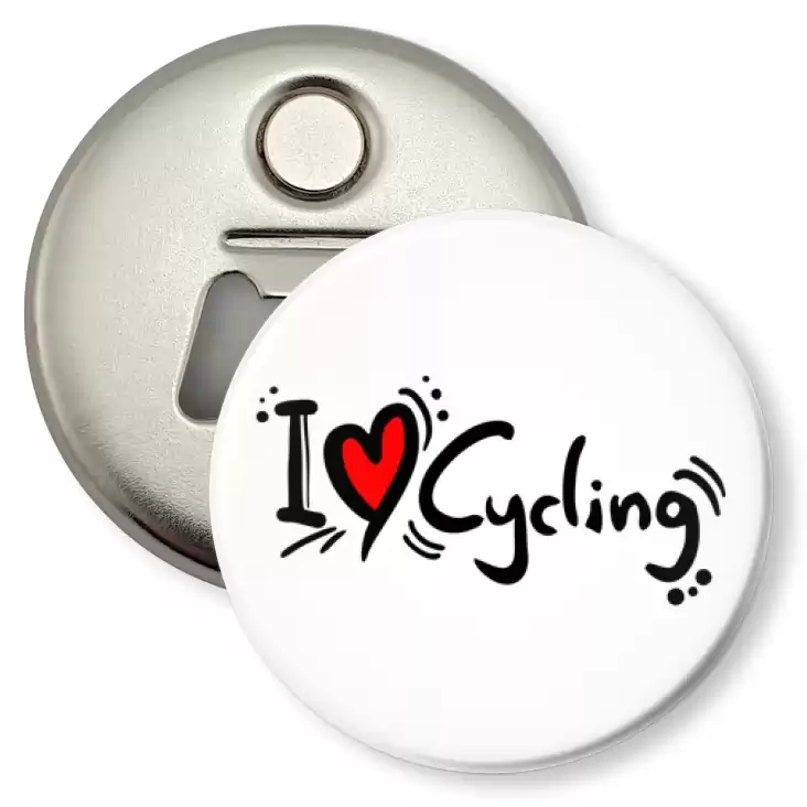 przypinka otwieracz-magnes I love Cycling