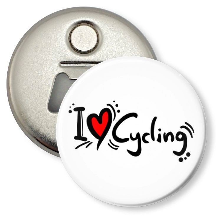 przypinka otwieracz-magnes I love Cycling