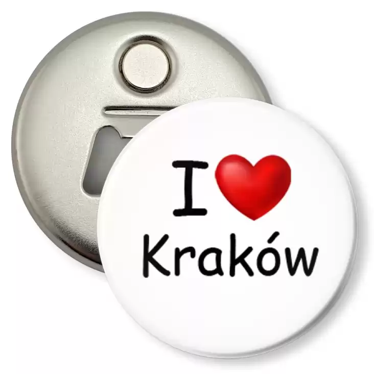 przypinka otwieracz-magnes I love Kraków