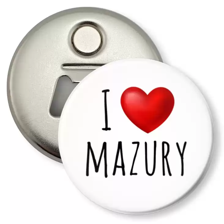 przypinka otwieracz-magnes I love Mazury
