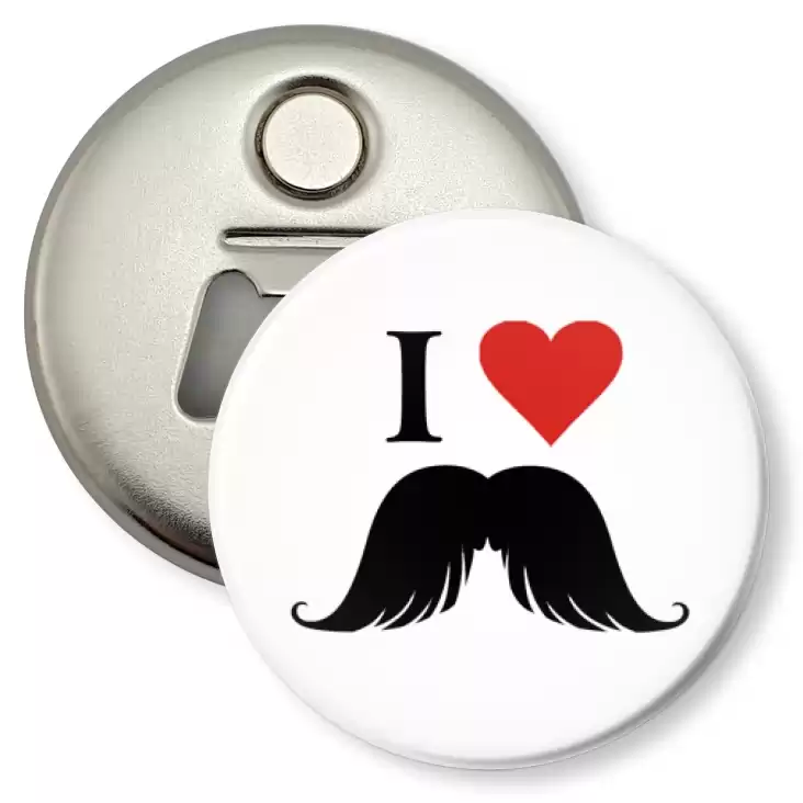 przypinka otwieracz-magnes I love moustache