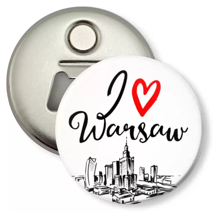 przypinka otwieracz-magnes I love Warsaw