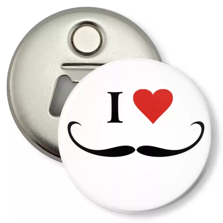 przypinka otwieracz-magnes I love moustache