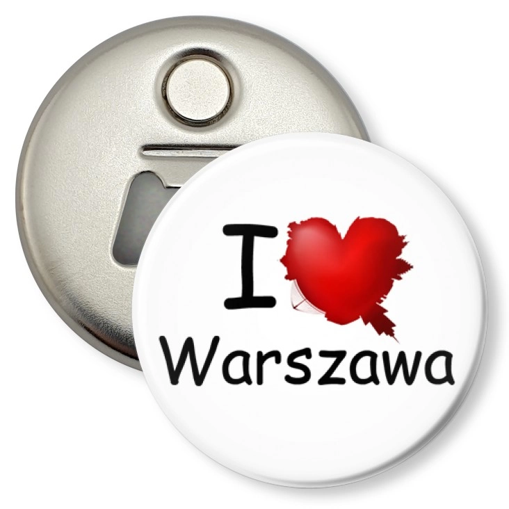 przypinka otwieracz-magnes I love Warszawa