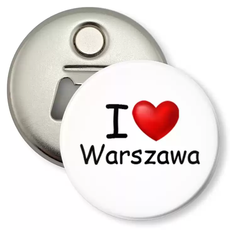 przypinka otwieracz-magnes I love Warszawa