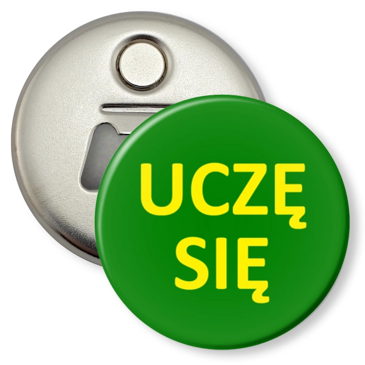 przypinka otwieracz-magnes Uczę się napis