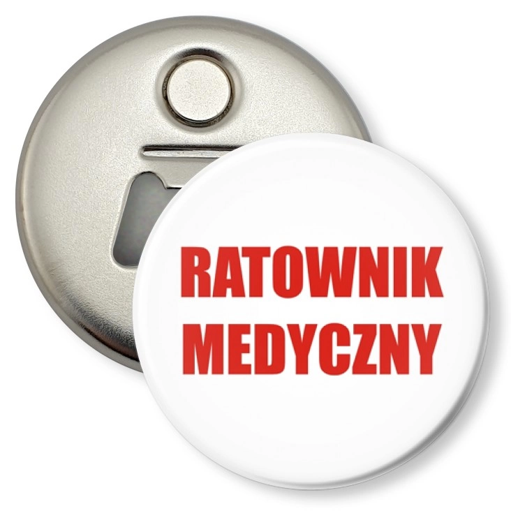 przypinka otwieracz-magnes Ratownik Medyczny czerwony napis