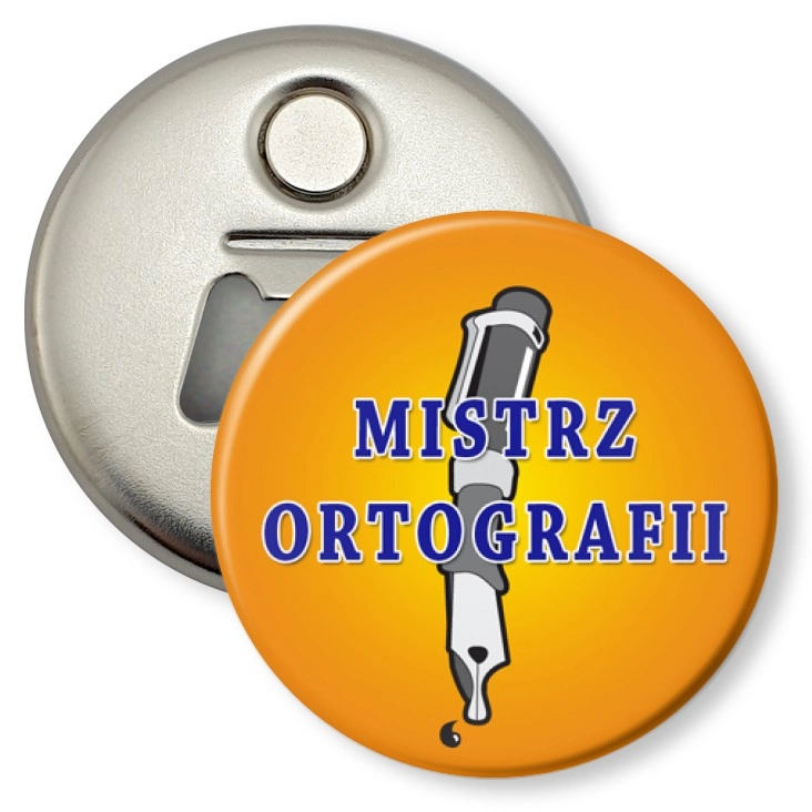 przypinka otwieracz-magnes Mistrz ortografii