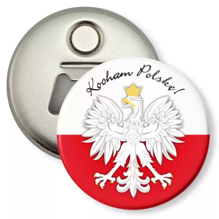 przypinka otwieracz-magnes Kocham Polskę!