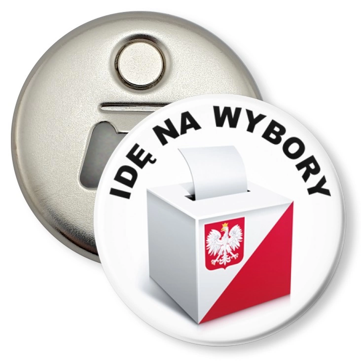 przypinka otwieracz-magnes Idę na wybory