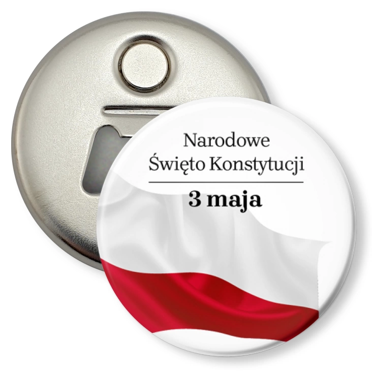 przypinka otwieracz-magnes Narodowe Święto Konstytucji 3 maja powiewająca flaga