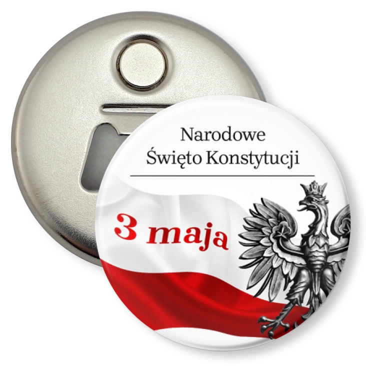 przypinka otwieracz-magnes Narodowe Święto Konstytucji 3 maja flaga z orzełkiem