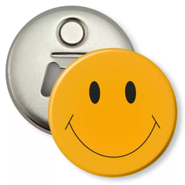 przypinka otwieracz-magnes Uśmiech na żółtym tle
