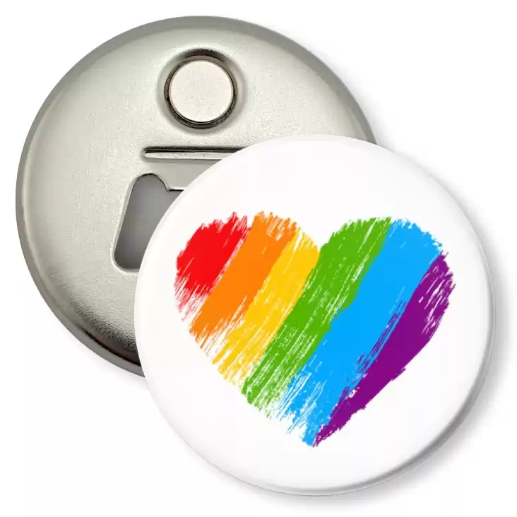 przypinka otwieracz-magnes LGBT serce