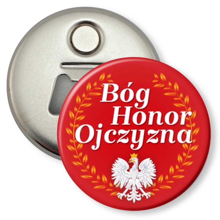 przypinka otwieracz-magnes Bóg Honor Ojczyzna