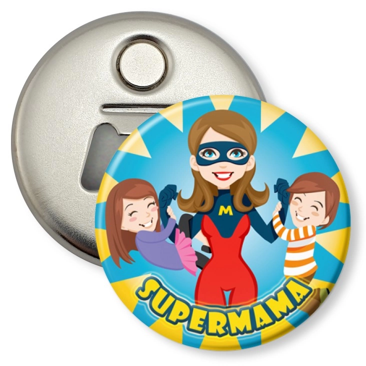 przypinka otwieracz-magnes Supermama